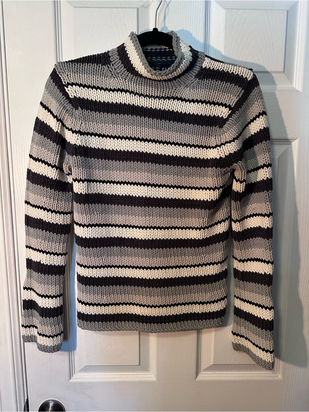 Vintage GAP Striped Turtleneck Sweater - Black, Gray, White
